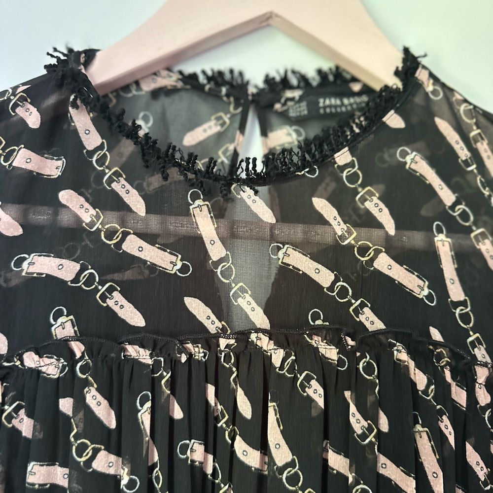 Zara Black and Pink Belt Print Dress